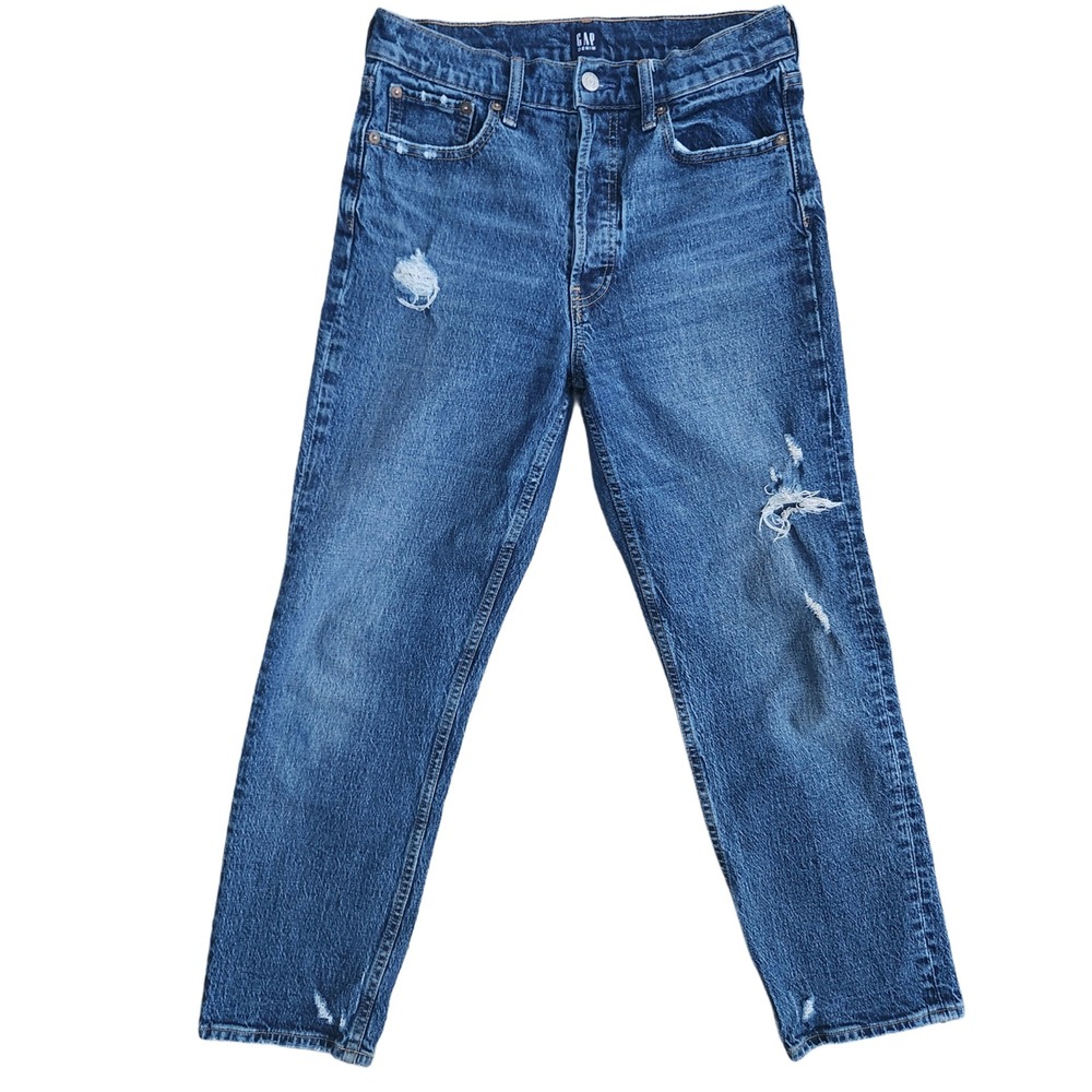 GAP High Rise‎ Cheeky Straight Distressed Medium Wash Denim Jeans